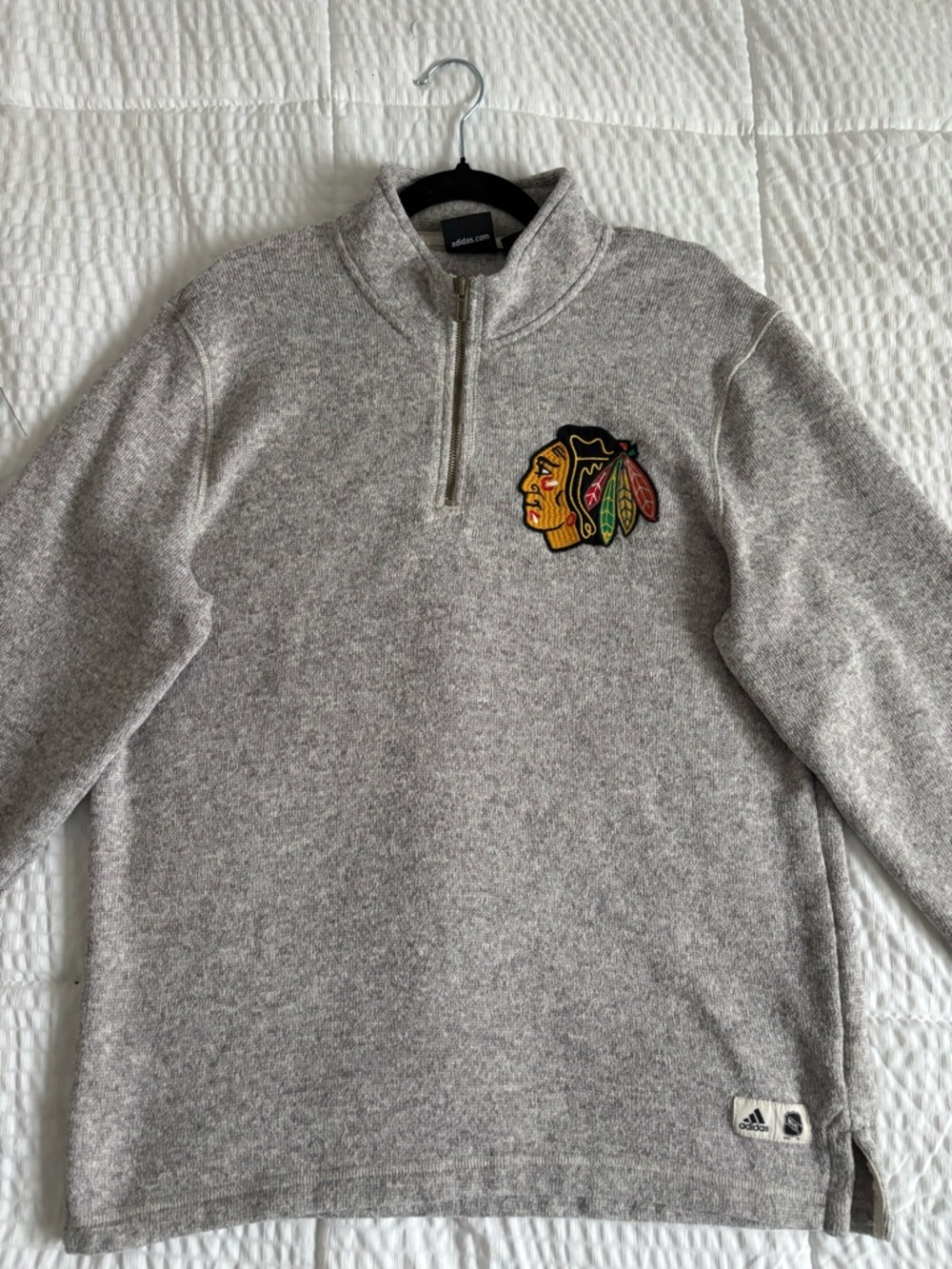 Chicago Blackhawks 1/4 Zip Sweater Mens Size Medium Gray Adidas NHL